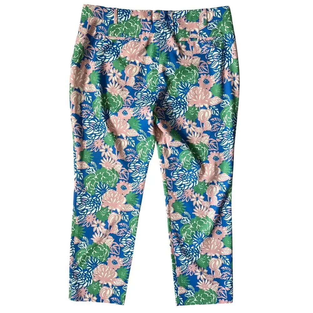Tory Burch Plus Sport Ribbon Bouquet Printed Tech Twill Golf Pants Size 14